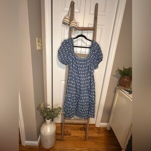 Chic Soul Blue Printed Puff-Sleeve Mini Dress